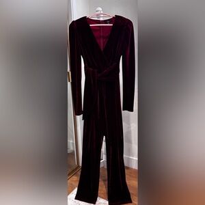 Lulu's Burgundy Velvet Jumpsuit